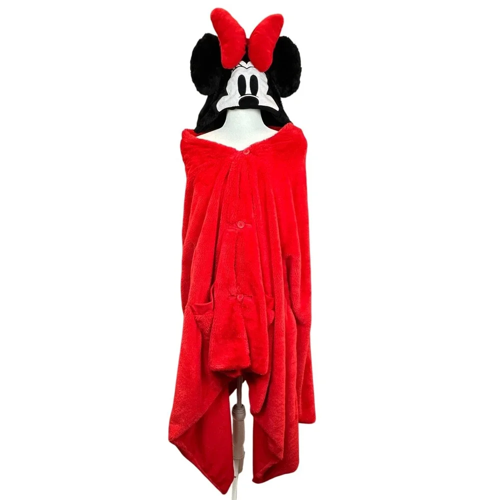 Disney Minnie Mouse Red Plush Hooded Wearable Blanket Robe with Pockets OEKO-TEX